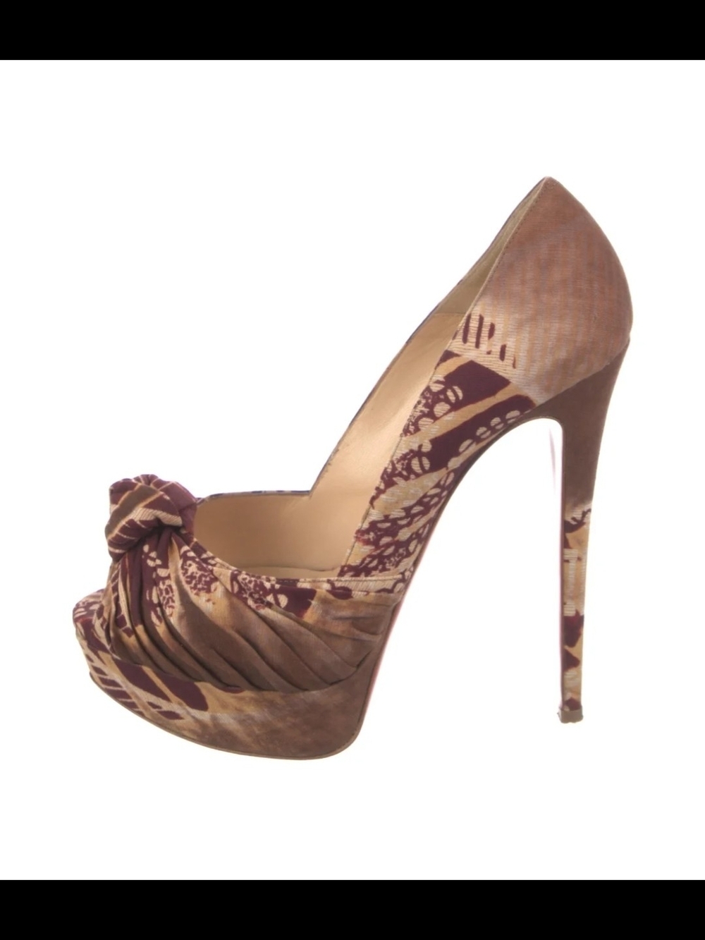 ❤️ RED BOTTOM ❤️Women's Brown Patterned Peep Toe Stiletto Pump